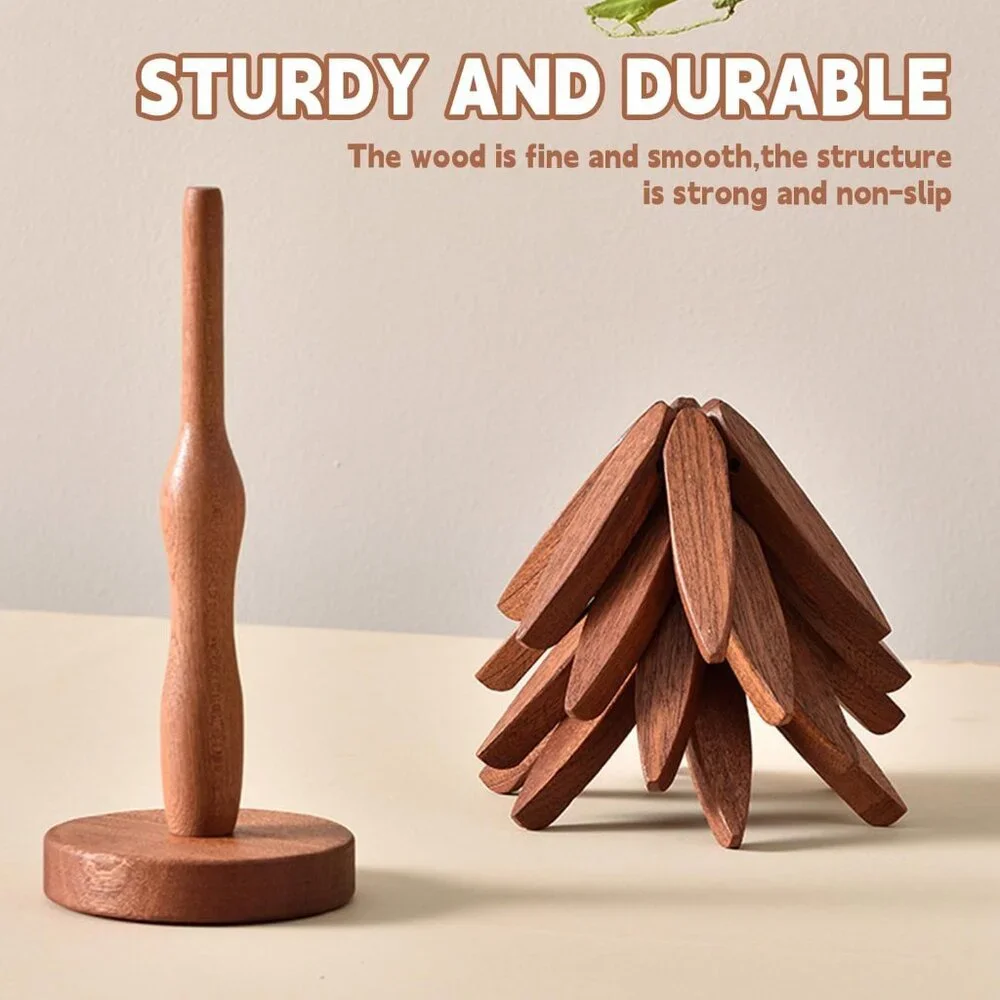 Wooden Cup Coaster Set，Tree Shape Trivet Set,Tree Coasters- 4 Wooden Trivets + 1